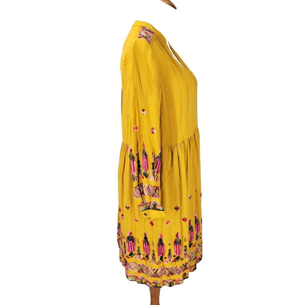 Anthropologie Floreat Raella Gold Mustard Embroidered Tunic Dress size small - Picture 5 of 14
